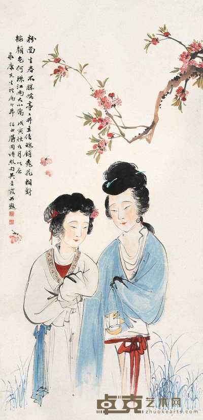 吴青霞 1998年作 双美图 立轴 123×60cm